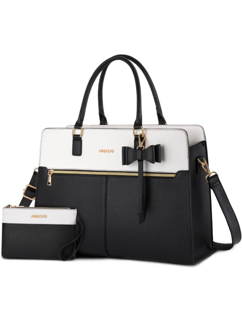 Stylish Waterproof PU Leather Laptop Tote Bag for Women, Fits 15.6 Inch Laptops